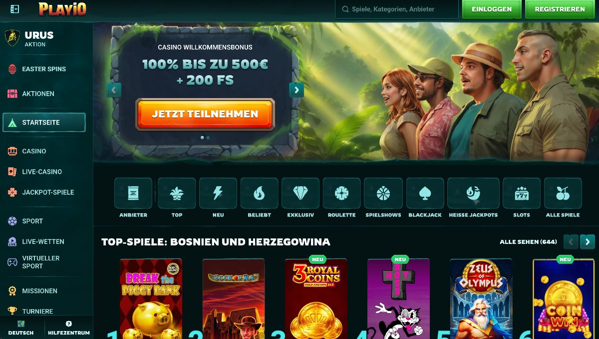 Playio überzeugt in der Kategorie Casinos ohne OASIS mit einer Bibliothek von mehr als 6.000 Titeln und einem exklusiven Bonus-Shop, der dieses OASIS-freie Online Casino besonders attraktiv macht.