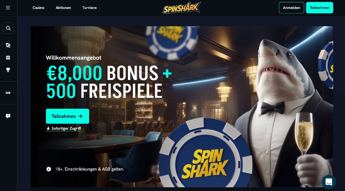 Als eines der lukrativsten Casinos ohne OASIS bietet Spinshark einen starken 150 % Bonus sowie exzellente Promotionen für Spieler, die ein erstklassiges Casino-Erlebnis ohne OASIS-Vergleich suchen.