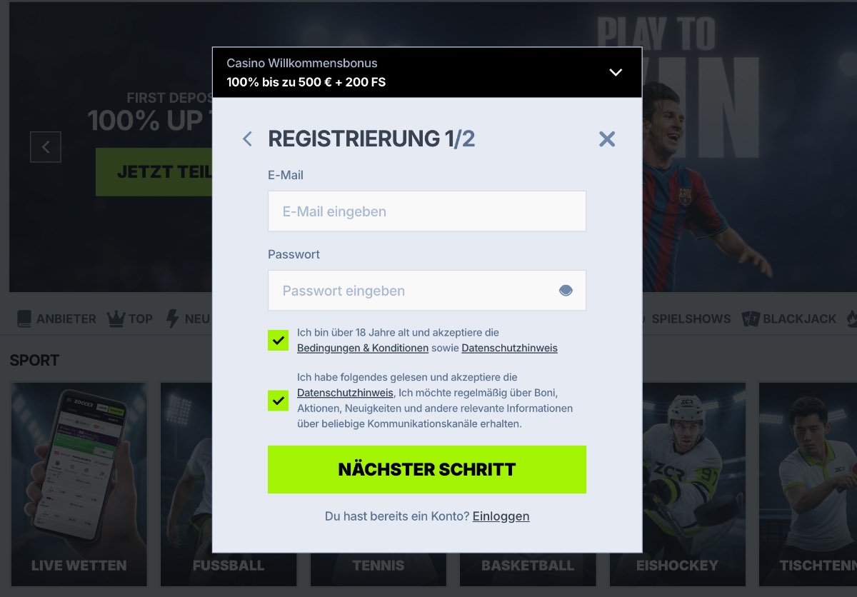 Zoccer Casino Registrierung